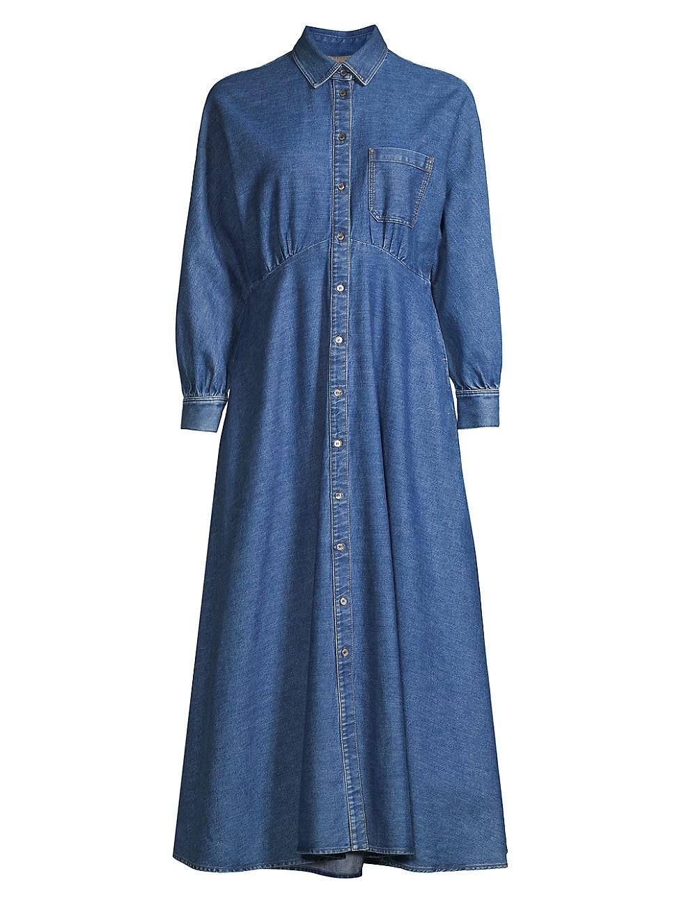 Womens Yemen Denim Long-Sleeve A-Line Midi-Dress Product Image