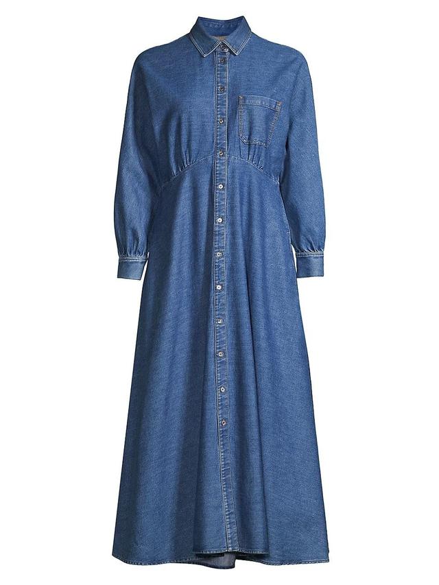 Womens Yemen Denim Long-Sleeve A-Line Midi-Dress Product Image