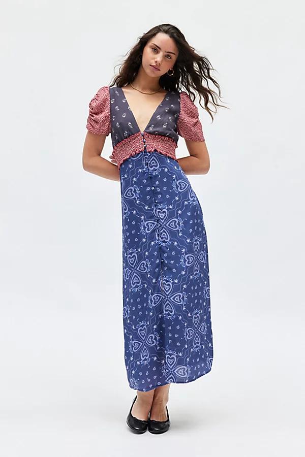 Kimchi Blue Ioni Plunging Puff Sleeve Midi Dress Womens at Urban Outfitters Product Image