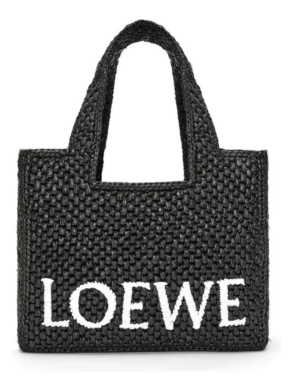 LOEWE + Paula's Ibiza Embroidered Raffia Tote In Black Product Image