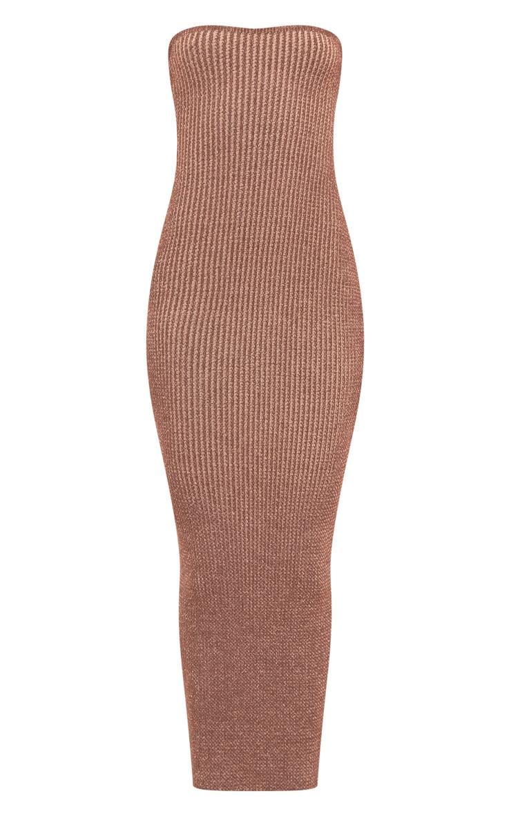 Tall Chocolate Brown Marl Knit Bandeau Midaxi Dress Product Image