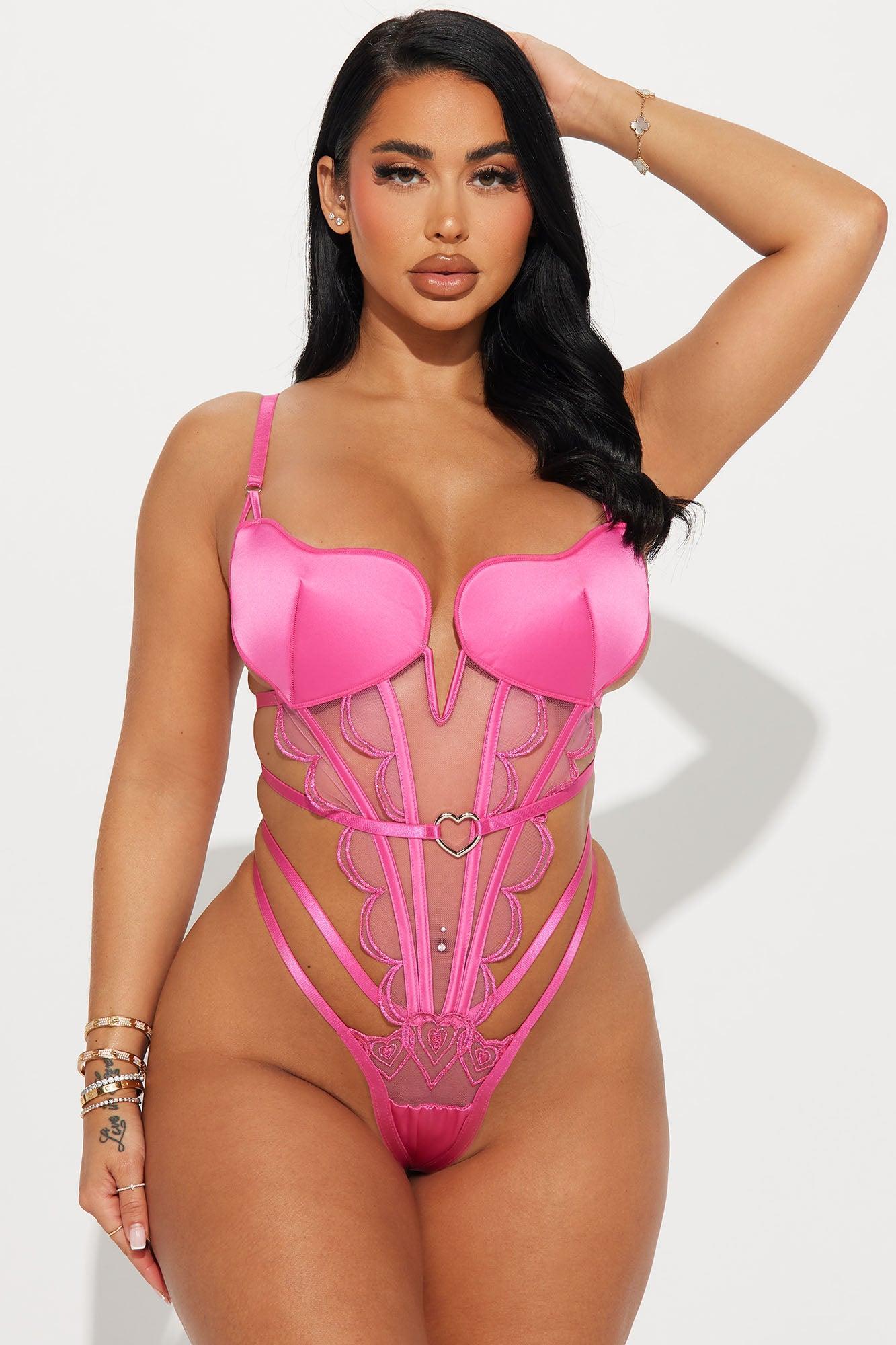 Heart To Heart Embroidered Corset Teddy - Pink Product Image