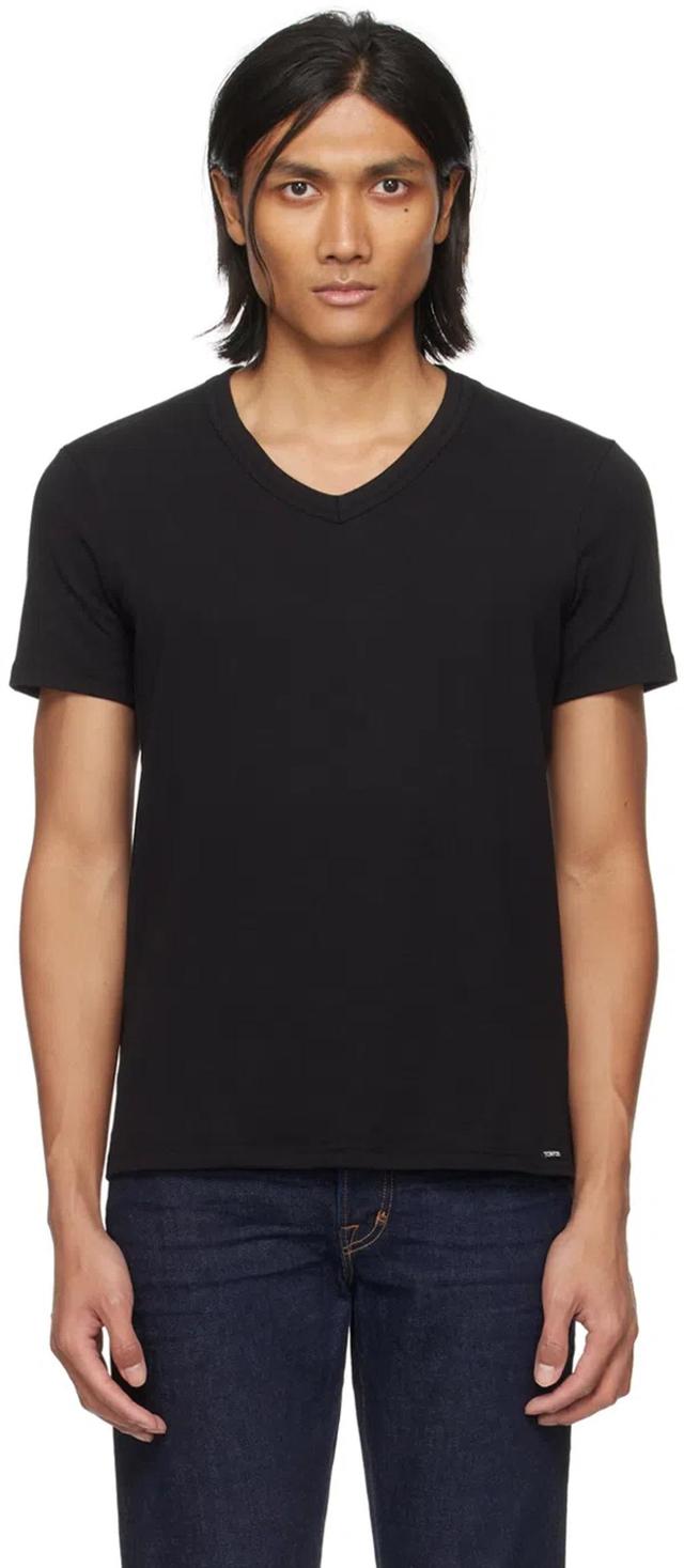 V-neck Cotton T-shirt In Black Product Image