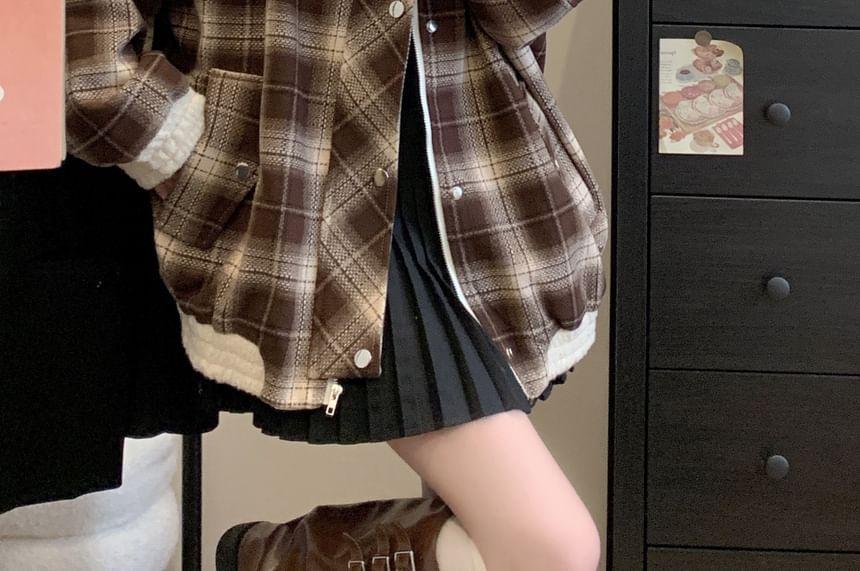 Collared Plaid Button-Up Jacket Product Image