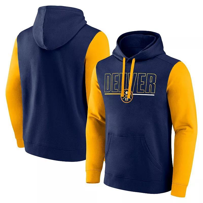 Mens Navy Denver Nuggets Outline Colorblock Pullover Hoodie Nug Blue Product Image