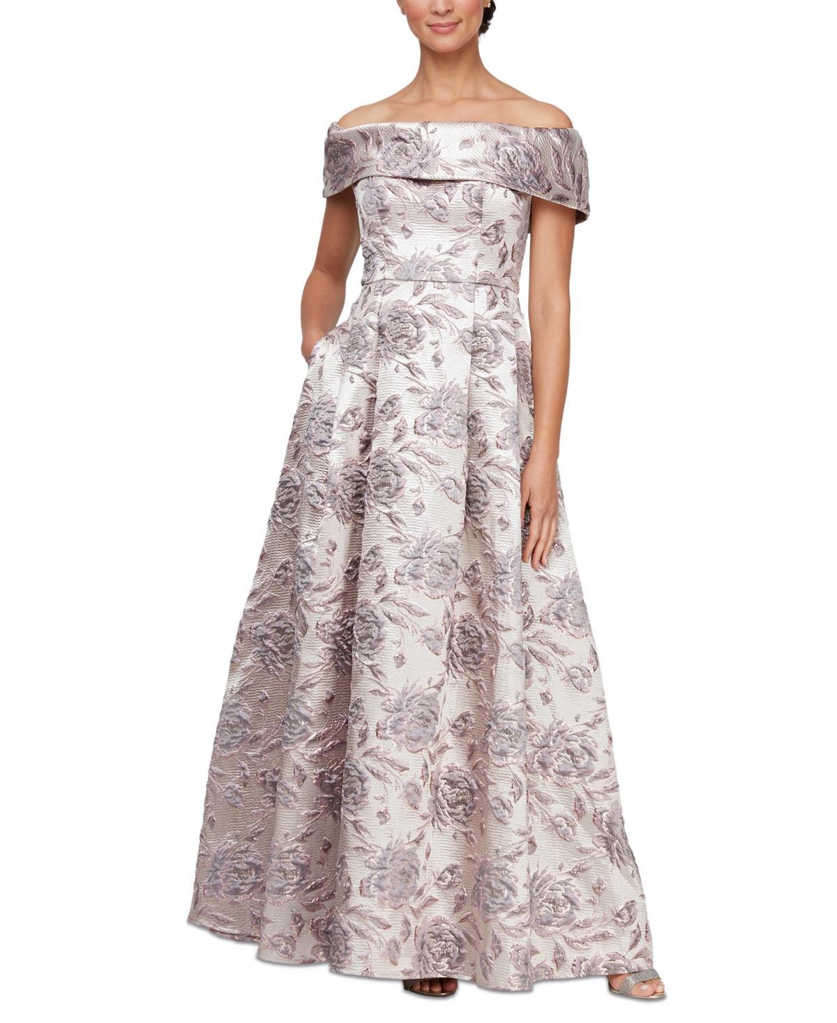 Alex Evenings Womens Off-The-Shoulder Jacquard Gown Product Image