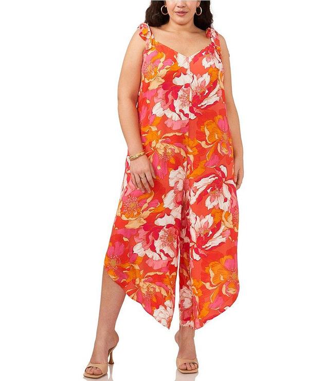 Vince Camuto Plus Size V Neck Sleeveless Floral Jumpsuit Product Image