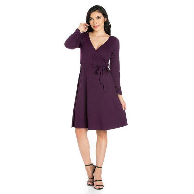 Womens 24seven Comfort Apparel V-Neck Long Sleeve Skater Dress Product Image