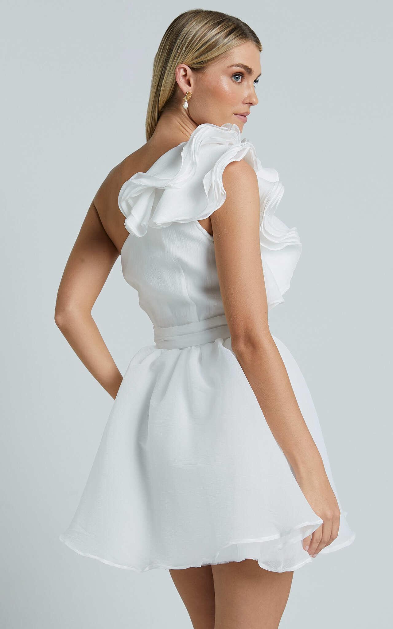 Avriella Mini Dress - One Shoulder Detail Fit & Flare in Ivory Product Image