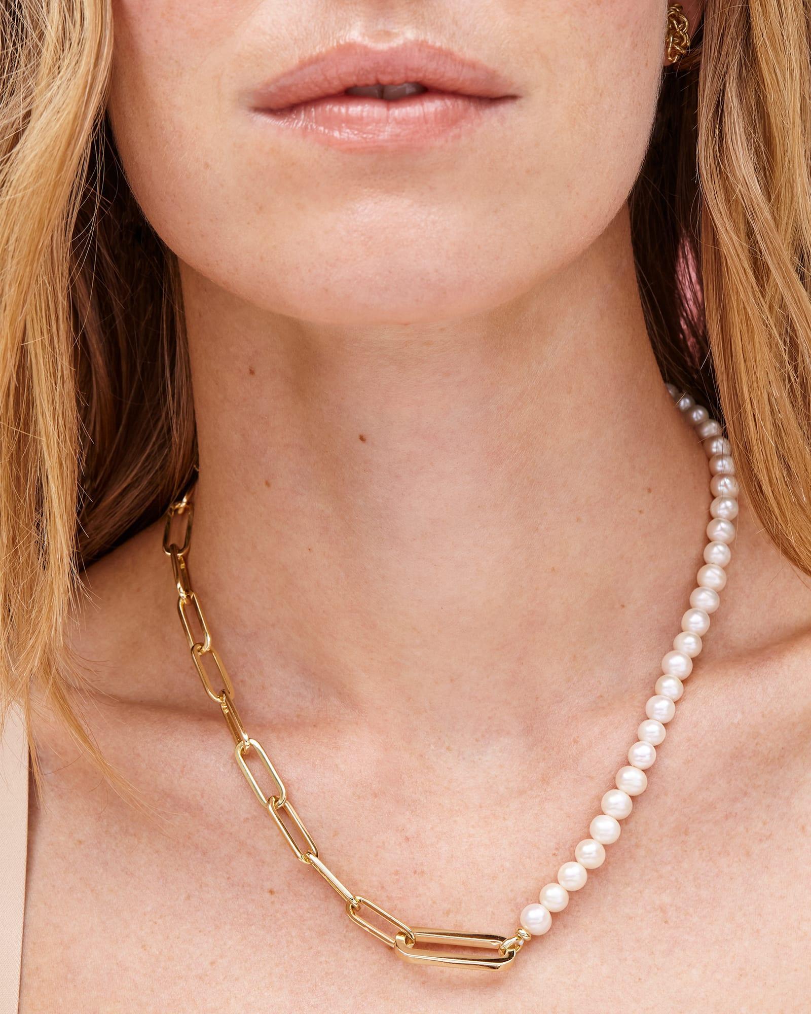 Ashton Gold Half Chain Necklace in Freshwater Cultured Pearl Product Image