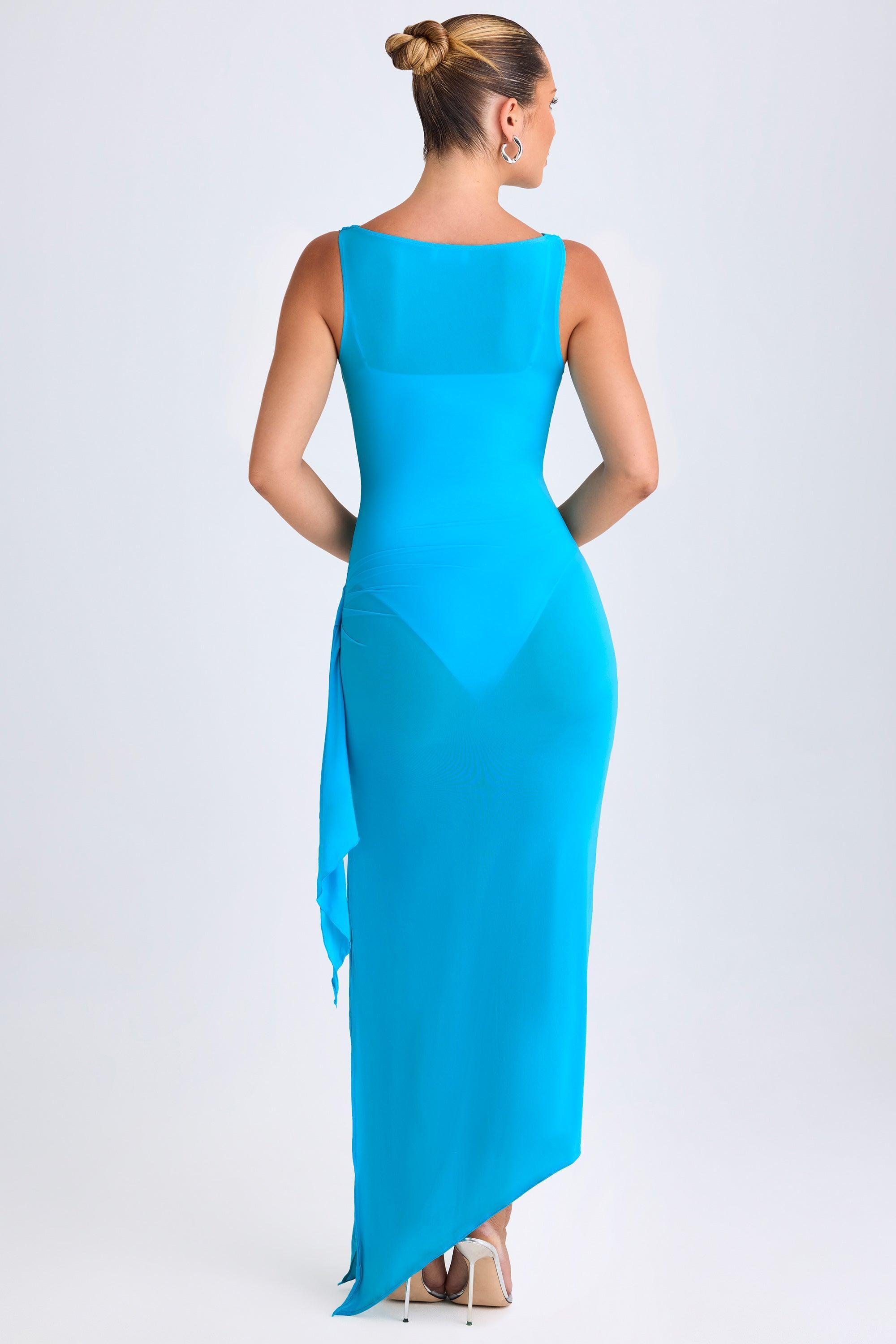 Ruffle-Trim Cowl-Neck Midaxi Dress in Aqua Blue Product Image