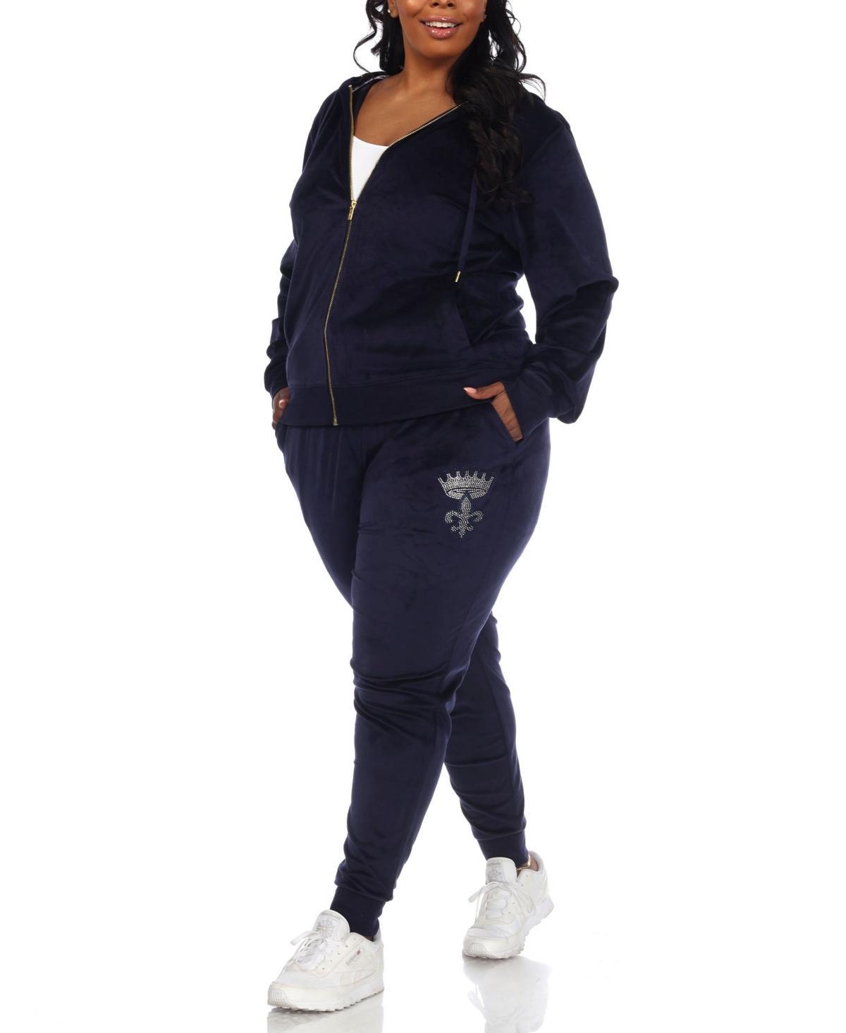 White Mark Plus Size Rhinestone Velour Tracksuit 2 Piece Set Product Image