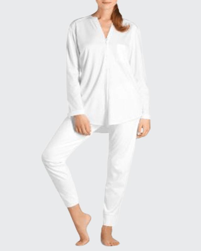 Hanro Pure Essence Long Sleeve Split V-Neck Cotton Pajama Set Product Image