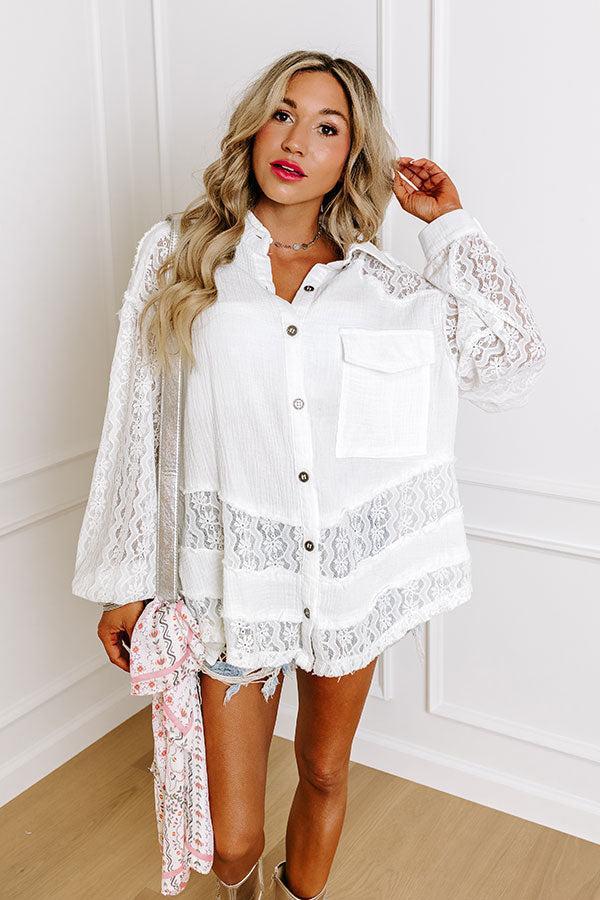 Meadow Muse Lace Button Up In White Product Image