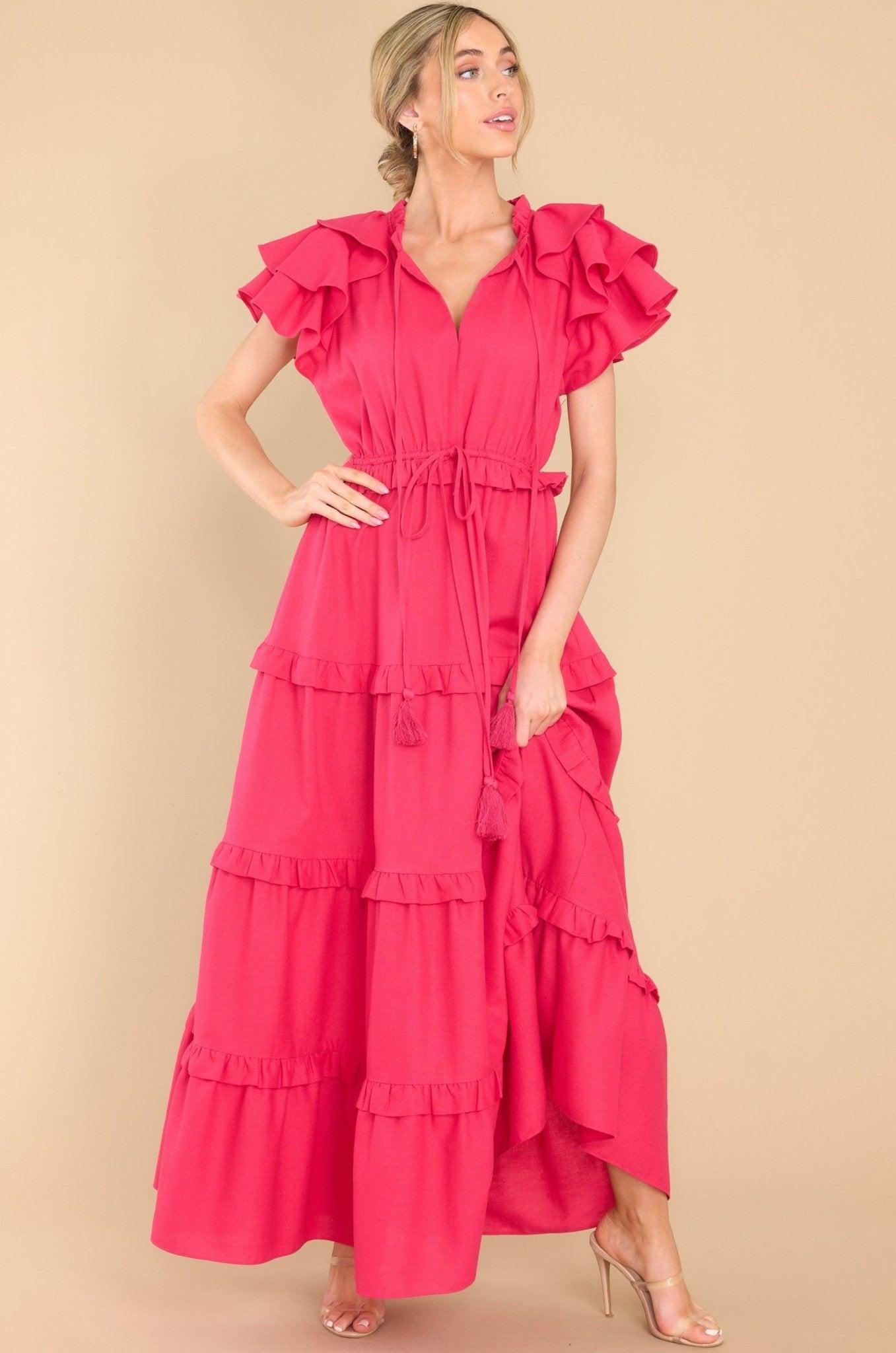 Aura Ruffle Some Feathers Lipstick Maxi Dress Pink Product Image