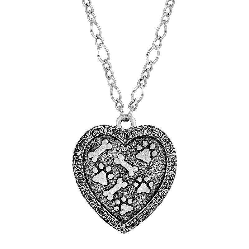 1928 Pewter Heart, Paw, & Bones Necklace, Womens, Silver Product Image