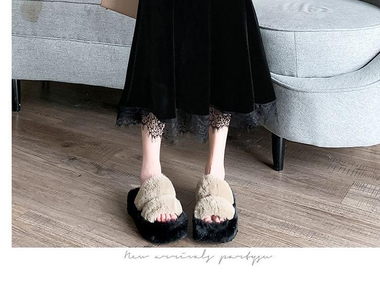 High Rise Velvet Lace Trim Midi Mermaid Skirt Product Image