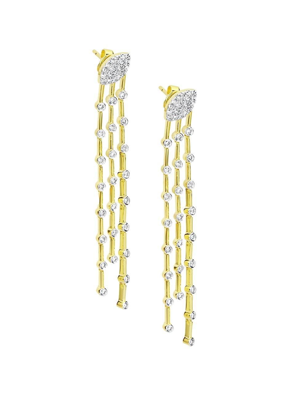 Womens Two-Tone 14K Gold & Diamond Fringe Earrings Product Image