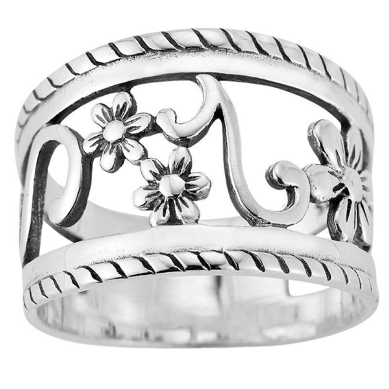 Sunkissed Sterling Sterling Silver Oxidized Graduated Flower Band Ring, Womens Silver Tone Product Image