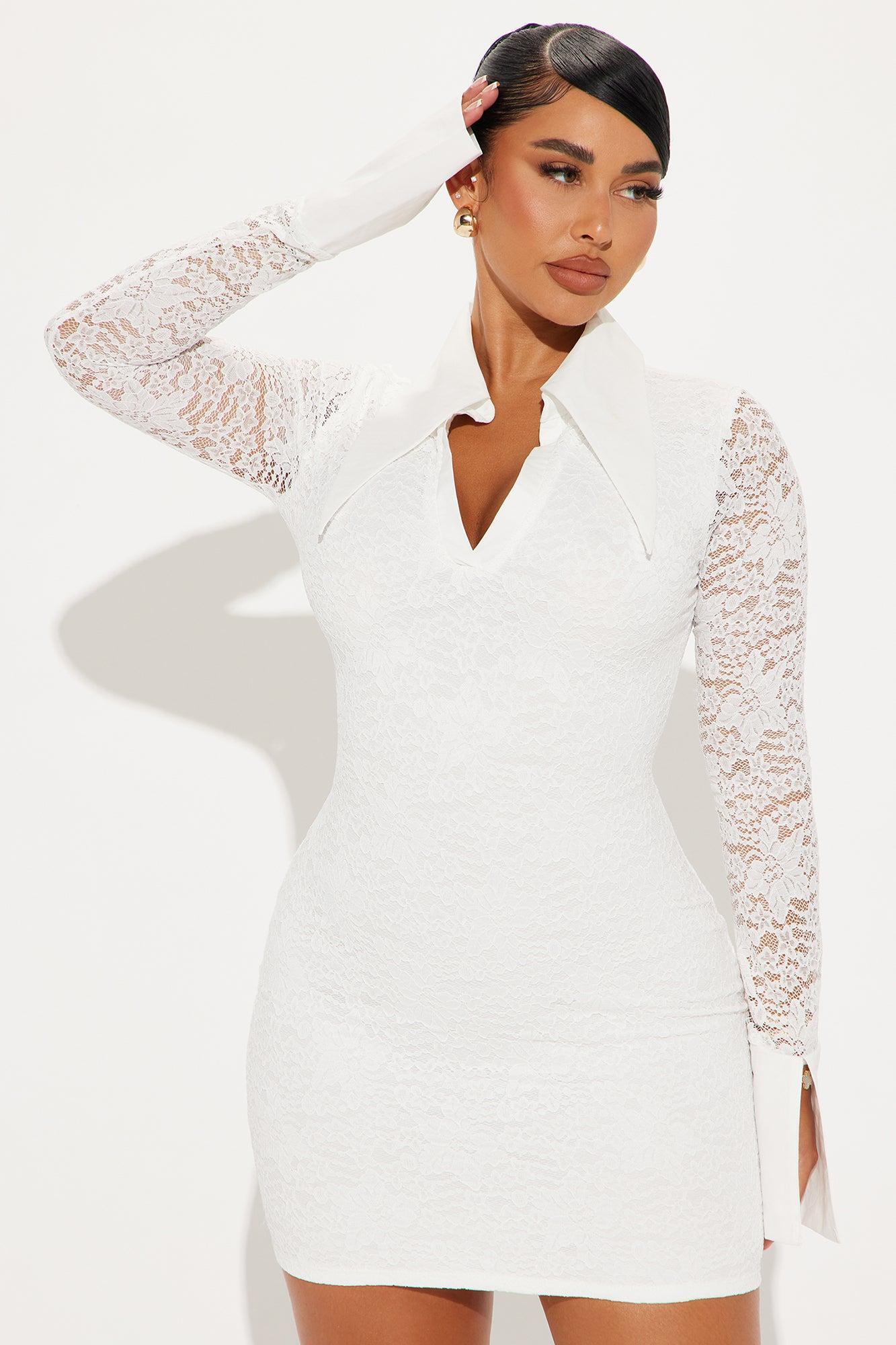 Alice Lace Collar Mini Dress - White Product Image