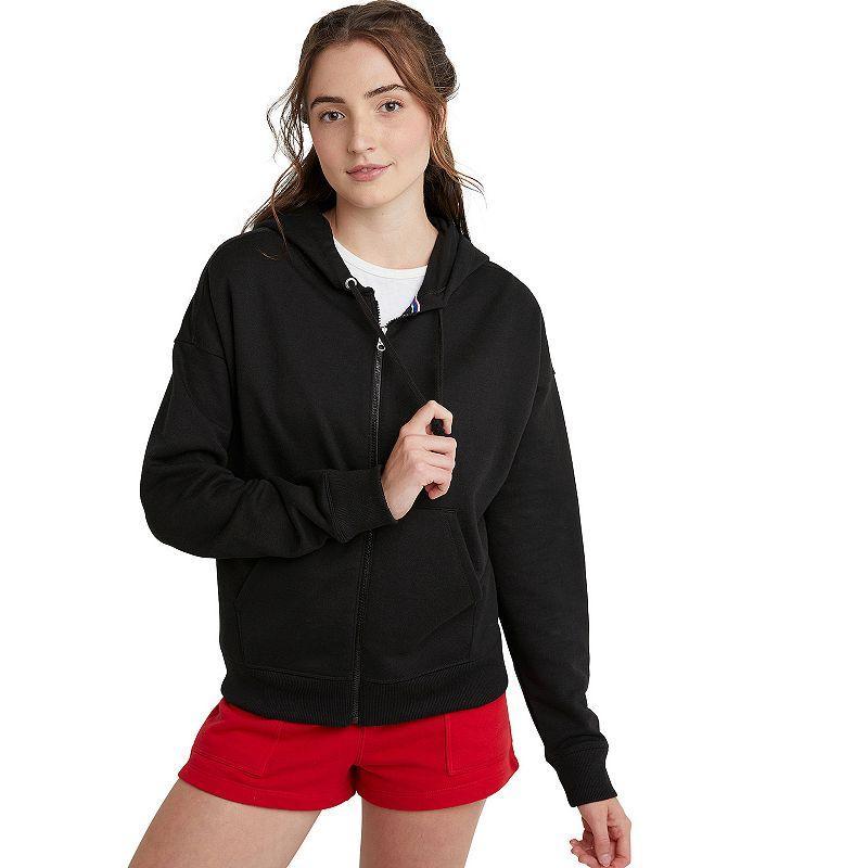 Womens Hanes Originals Full-Zip Fleece Hoodie Light Silver Product Image