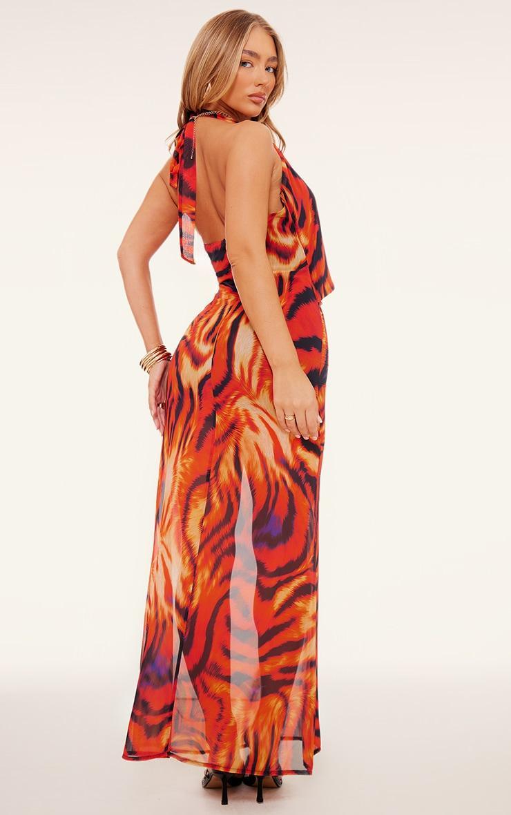 Orange Print Chiffon Wrap Maxi Dress Product Image