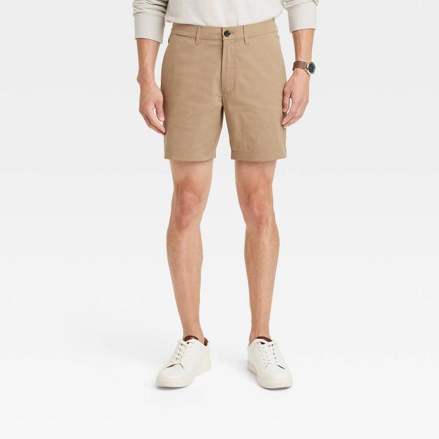 Mens 7 Flat Front Tech Chino Shorts - Goodfellow & Co Khaki 36 Product Image