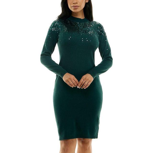 Womens Nina Leonard Sequins Sweater Dress Green Product Image