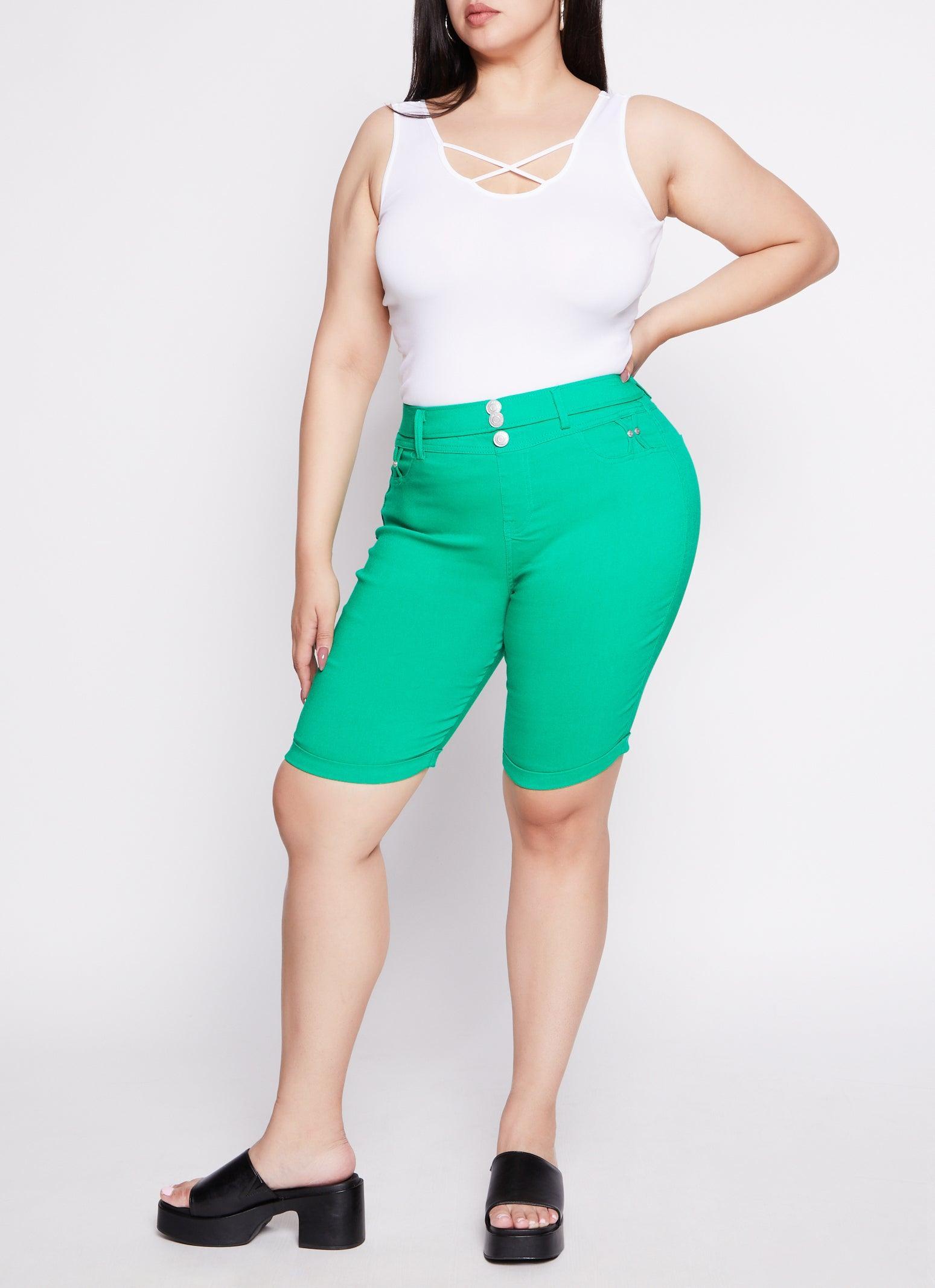 Womens Plus Size Triple Button High Waist Bermuda Shorts Product Image