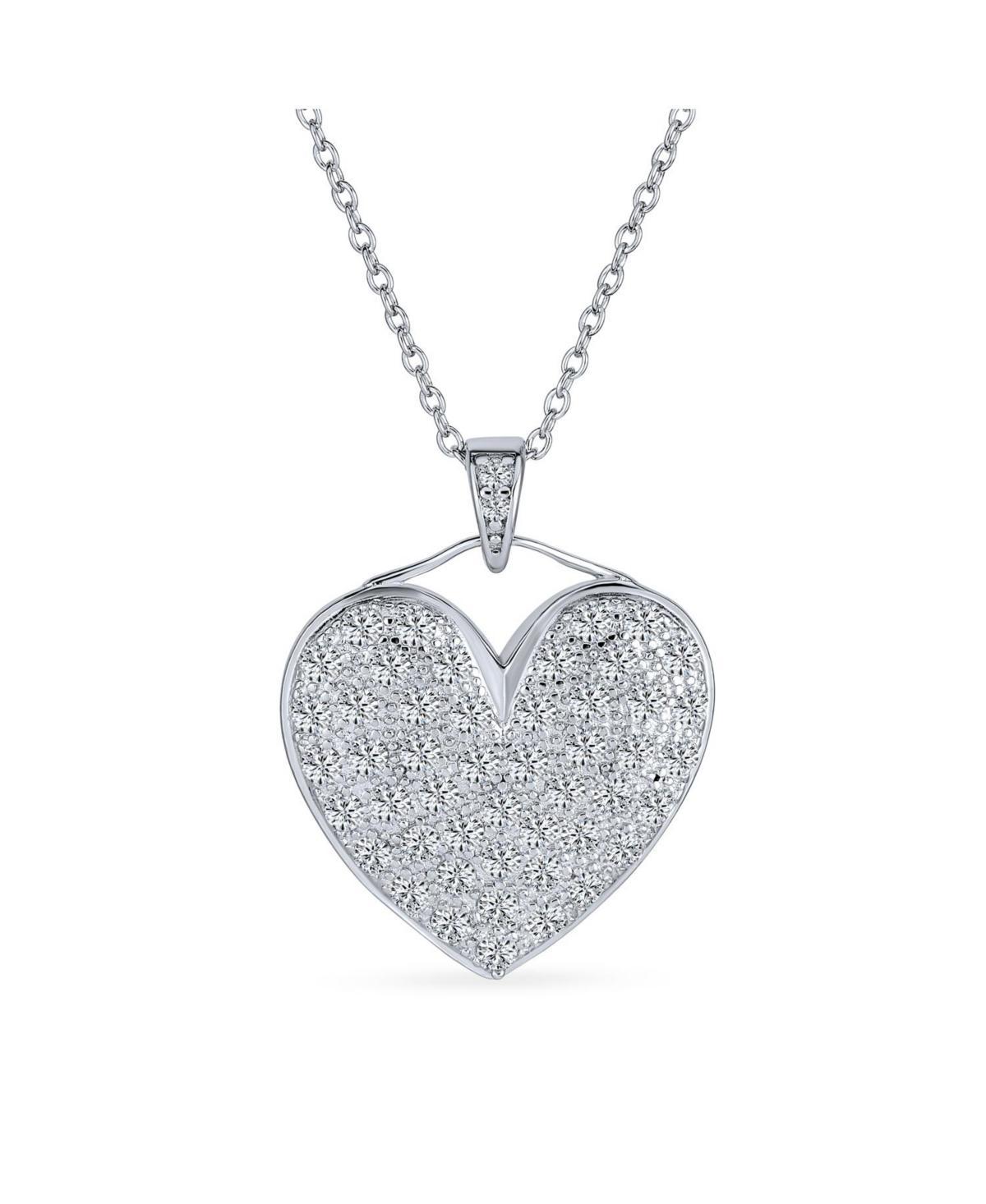 Romantic Elegant Large Pave Cubic Zirconia Cz Puff Heart Shape Pendant Necklace For Women Teen .925 Sterling Silver With Chain Product Image