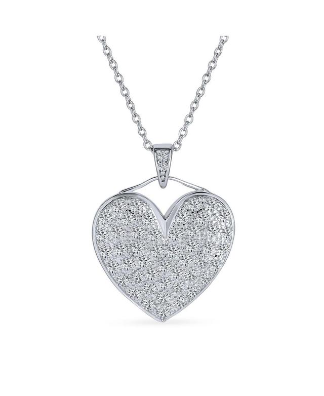 Romantic Elegant Large Pave Cubic Zirconia Cz Puff Heart Shape Pendant Necklace For Women Teen .925 Sterling Silver With Chain Product Image