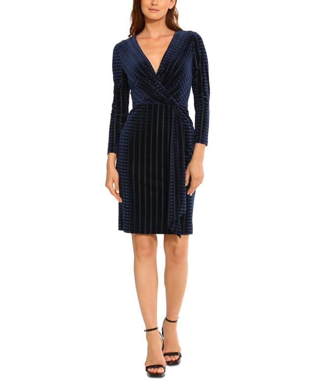 Maggy London Womens Long Sleeve Faux Wrap Dress - Navy Product Image