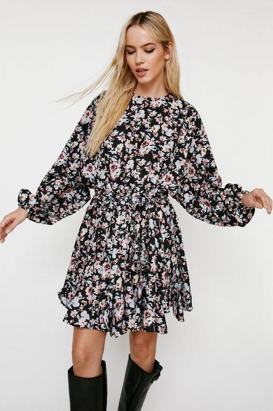 Floral Long Sleeve Belted Smock Dress Product Image