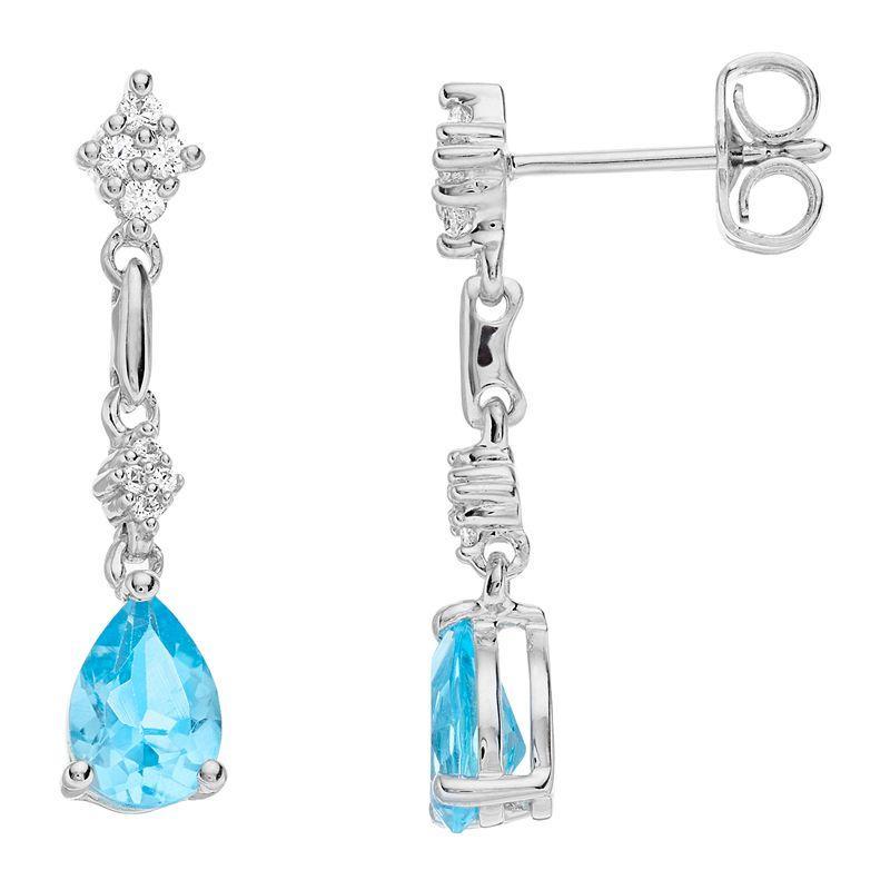 Sterling Silver Genuine Blue Topaz & Lab-Created White Sapphire Drop Earrings, Womens Product Image