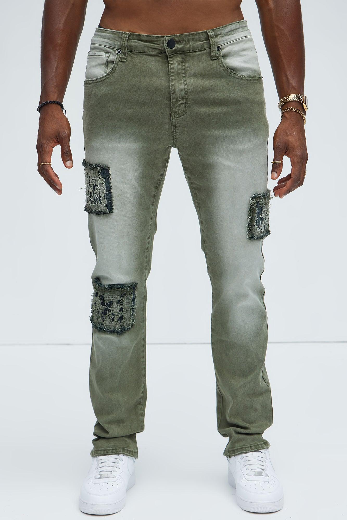 On This Side Stone Ripped Slim Jeans - Olive Product Image