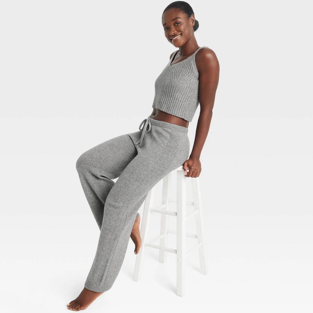 Women's Sweater Wide-Leg Pajama Pants - Auden™ Heathered Gray XL Product Image