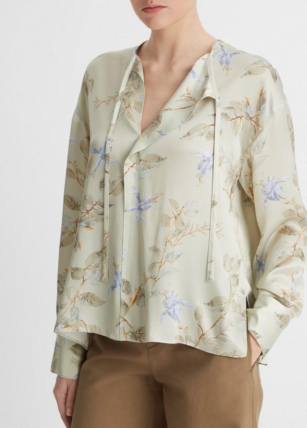 Bellflower Silk Draped Tie-Neck Blouse Product Image