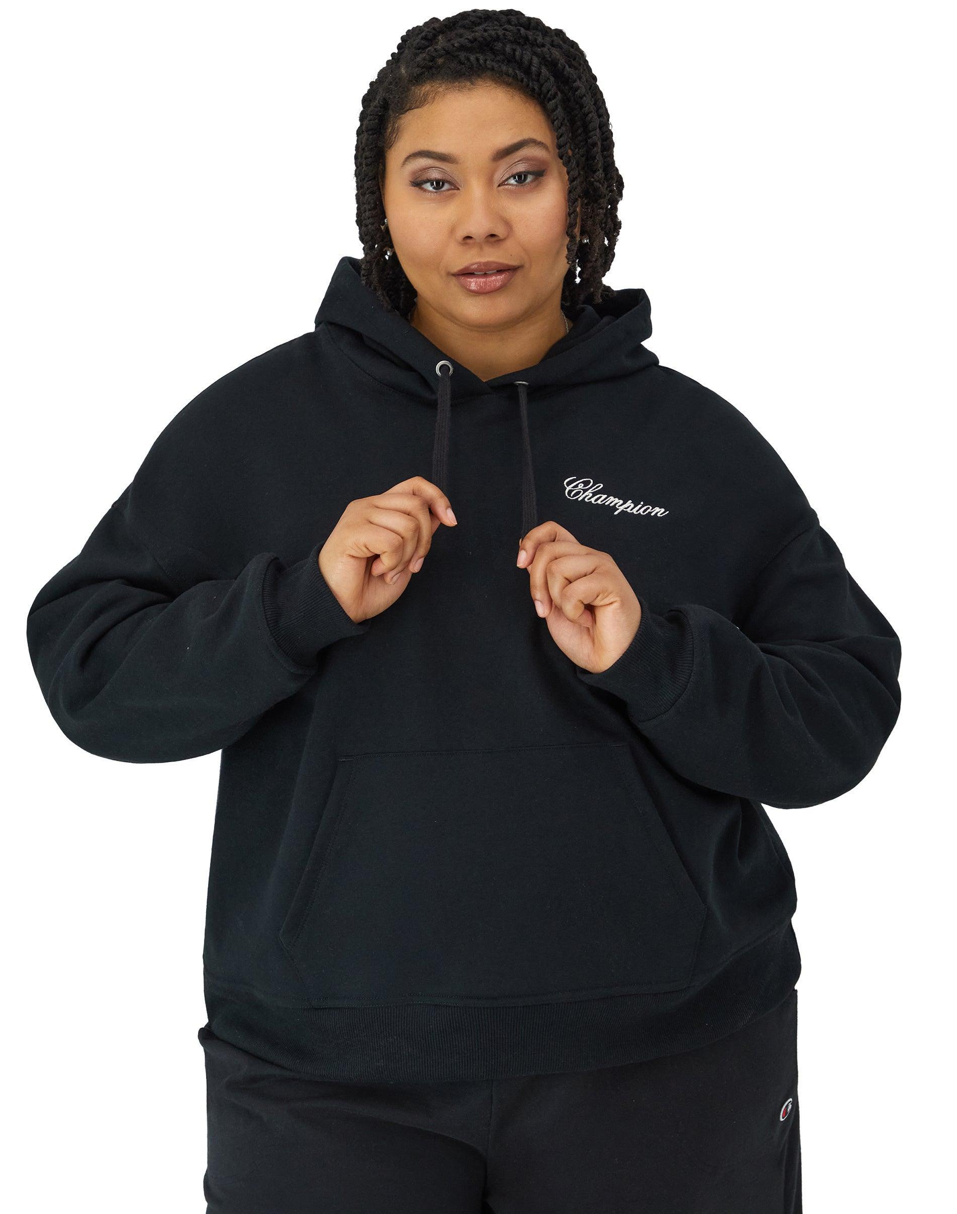 Womens Champion Hoodie, Cursive Script Logo (Plus Size) Black/Ciel Blue 3X product image