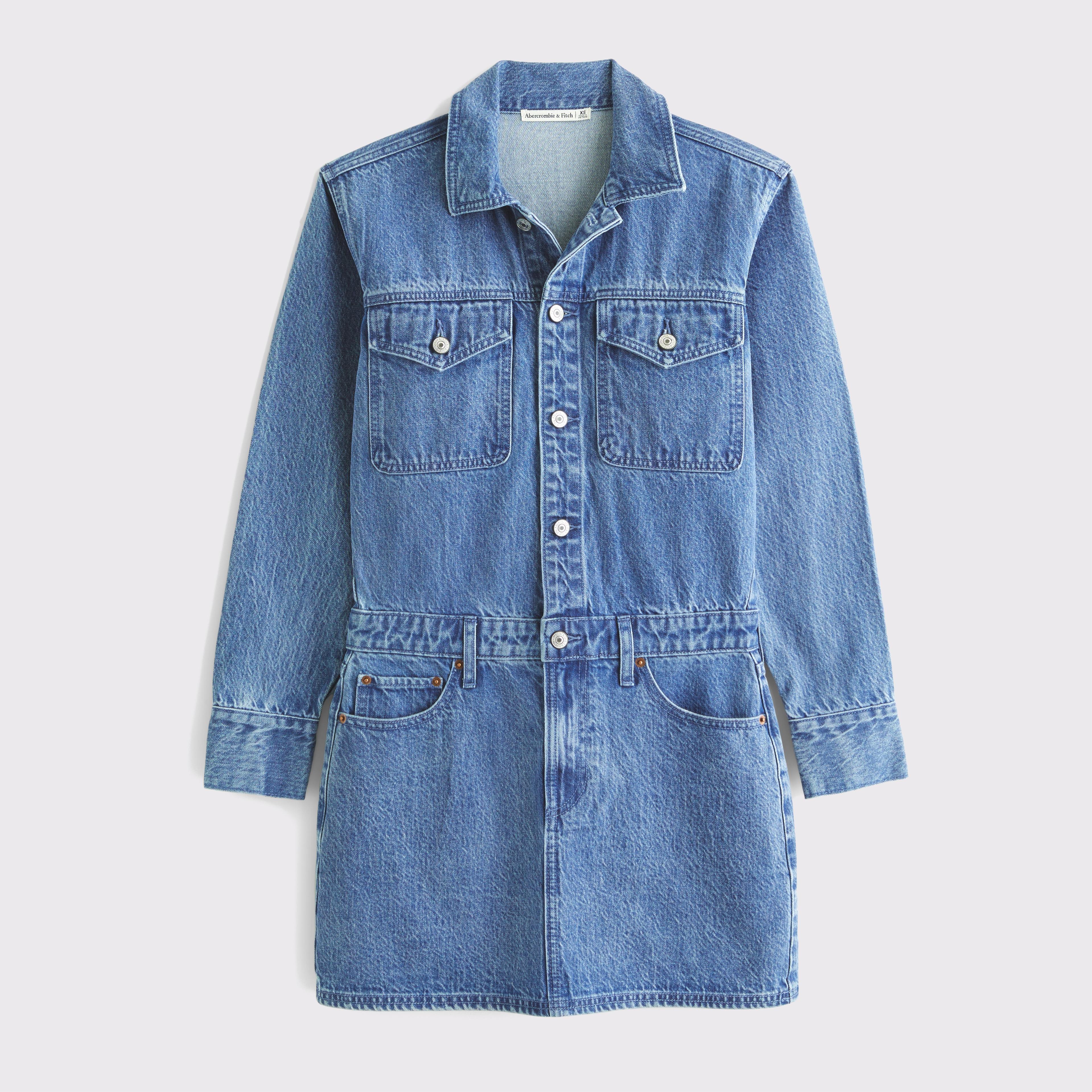 Long-Sleeve Denim Shirt Dress Product Image