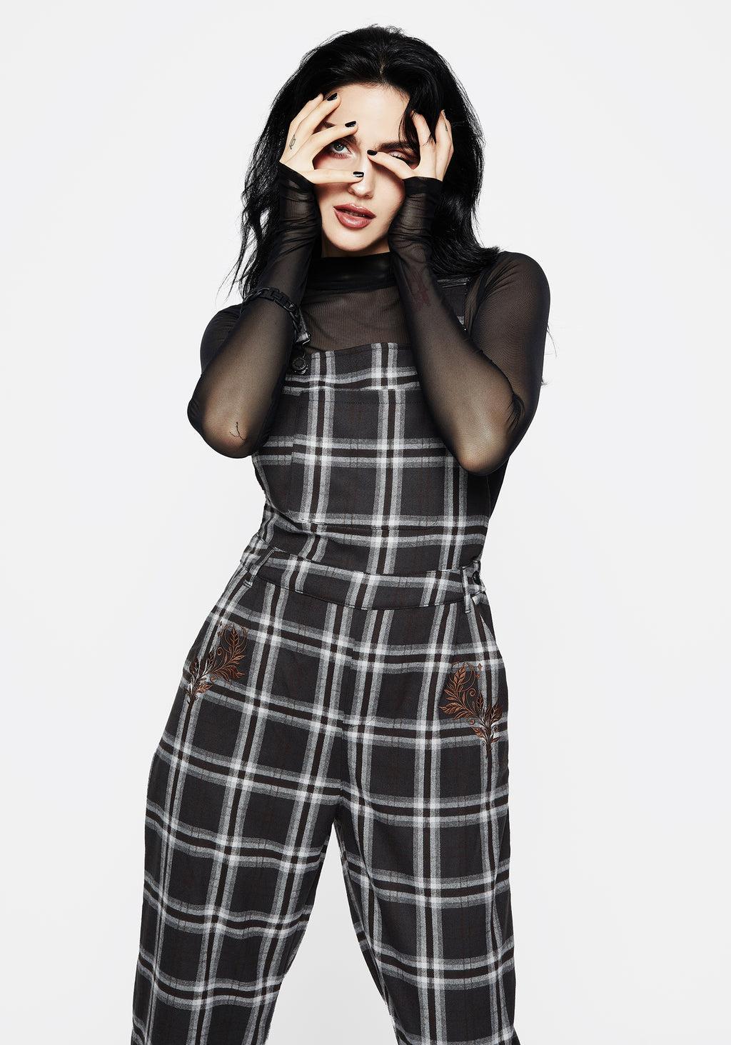 Persimmon Embroidered Check Dungarees Product Image