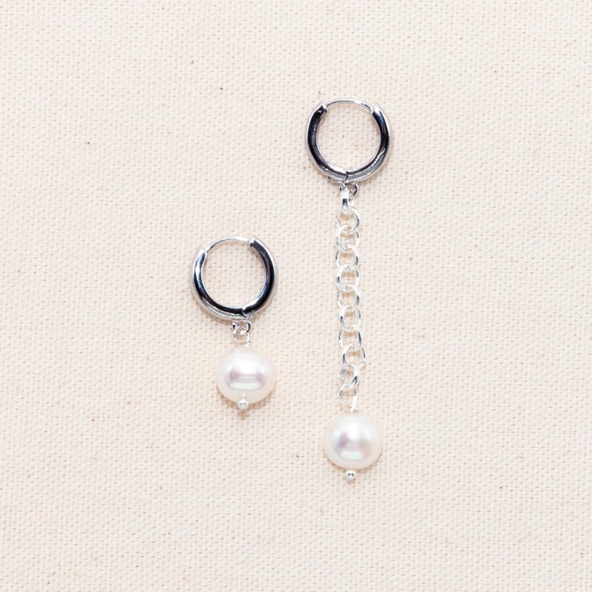 Joey Baby 18K Platinum Plated Brass with Large Freshwater Pearls Mismatch Style - Suki Earrings For Women Product Image