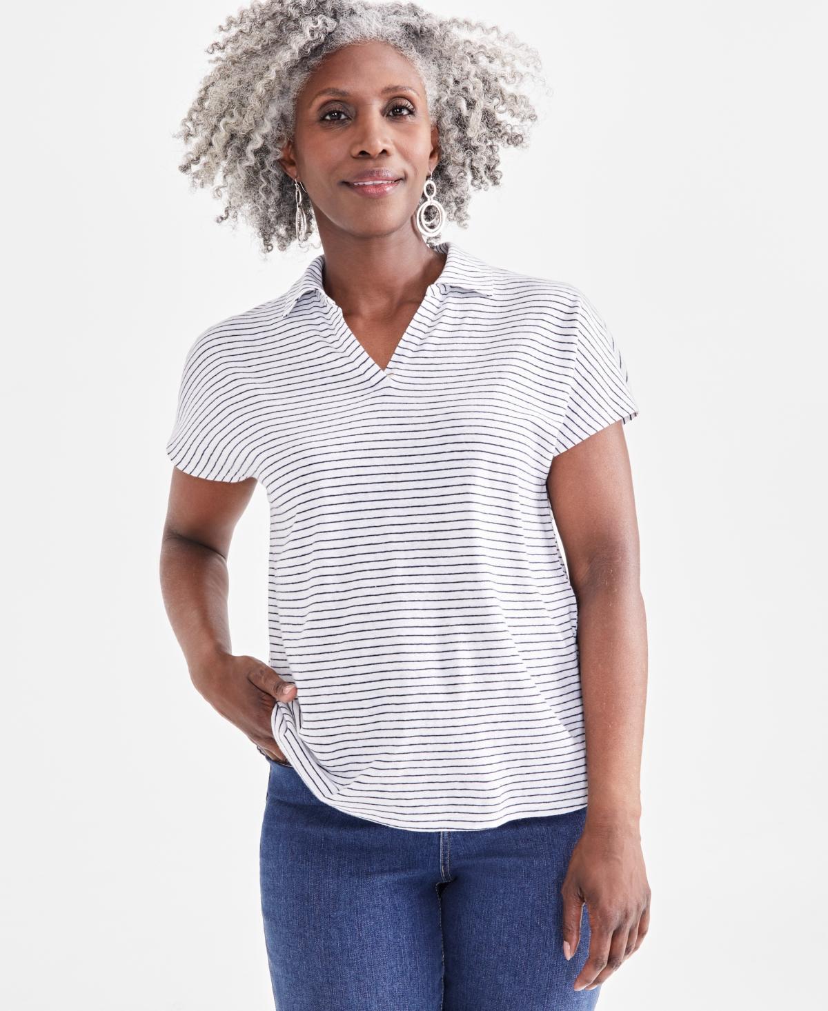 Women's Linen Blend Polo Short-Sleeve Top, Created for Macy's  Product Image