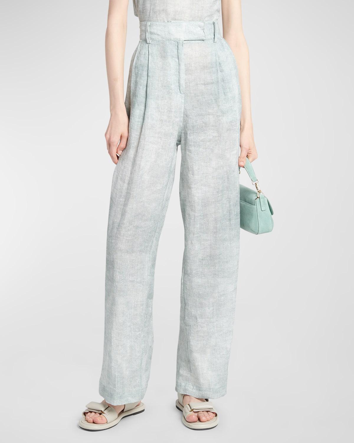 Linen Denim Effect Wide-Leg Pants Product Image