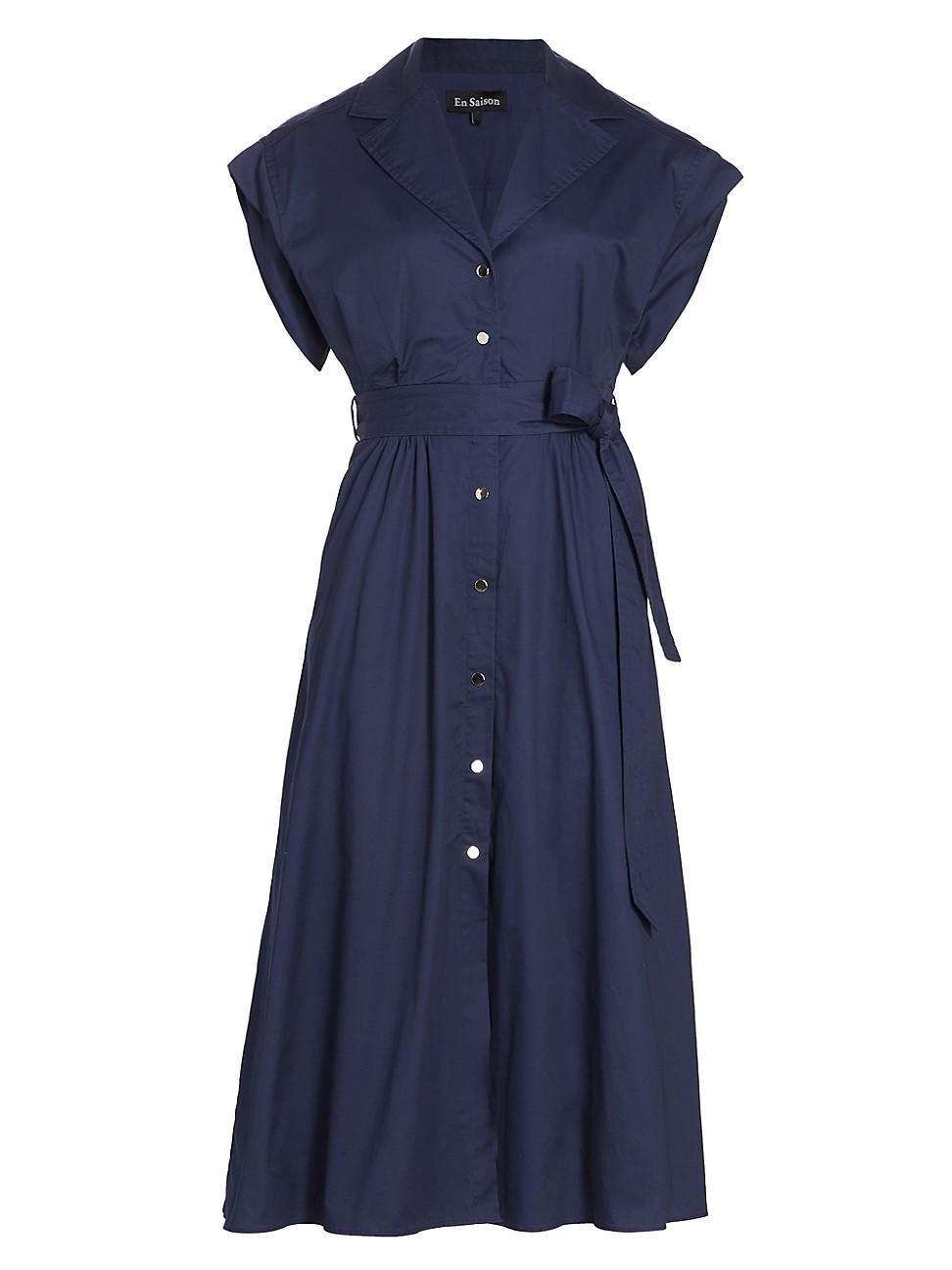 Womens Avery Belted Cotton Midi-Dress Product Image