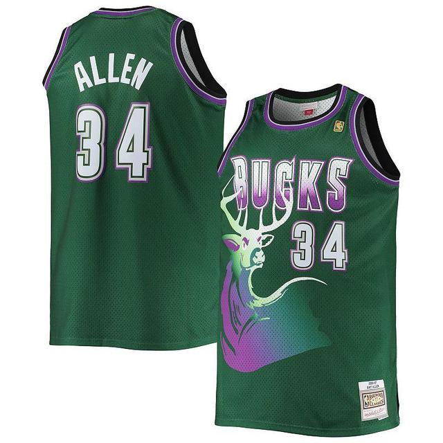 Mens Mitchell & Ness Ray Allen Hunter Green Milwaukee Bucks Big & Tall 1996-97 Hardwood Classics Swingman Jersey Product Image