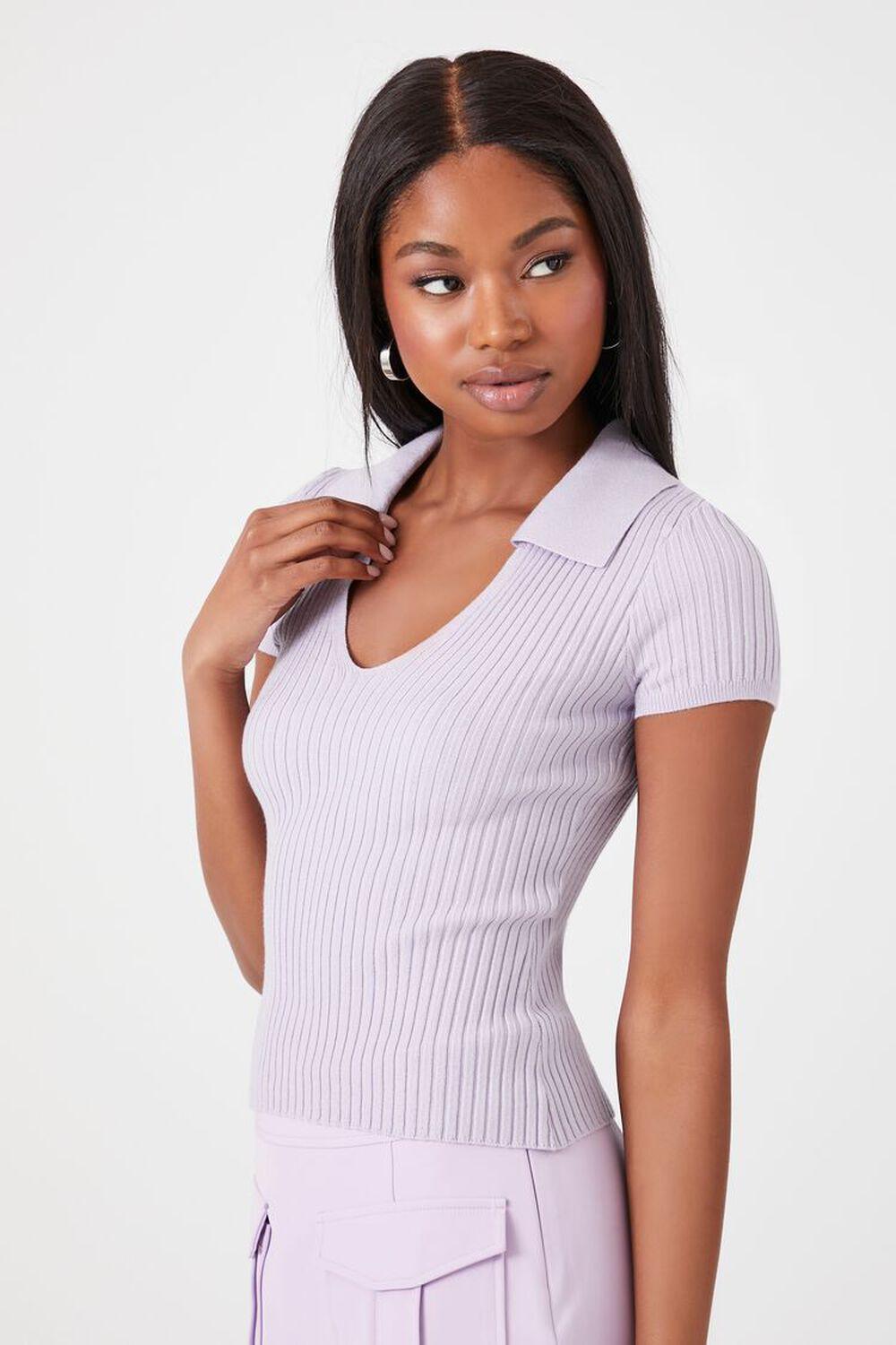 Sweater-Knit Split-Neck Top | Forever 21 Product Image