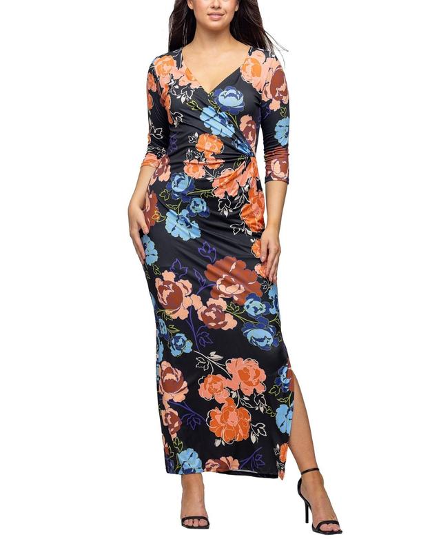 24seven Comfort Apparel Womens Black Floral Side Slit Maxi Dress Product Image