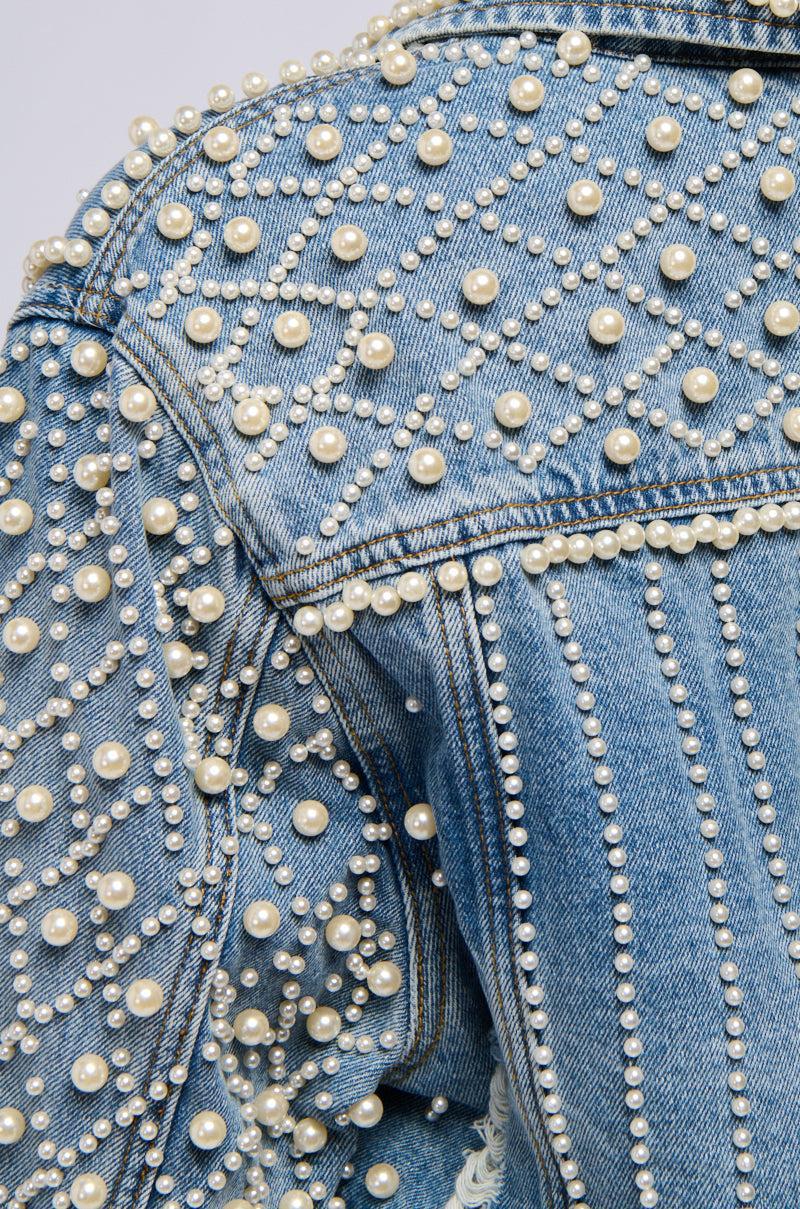 LUCKY YOU CROPPED PEARL DENIM JACKET Product Image