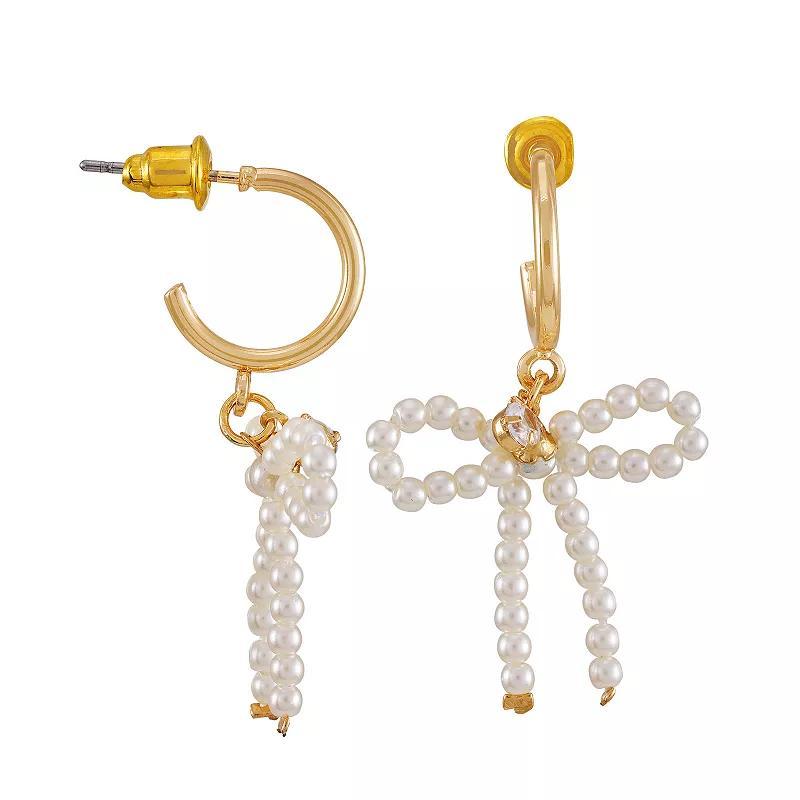 Berry Jewelry Gold Tone Simulated Pearl Bow Drop Hoop Earrings, Womens Product Image