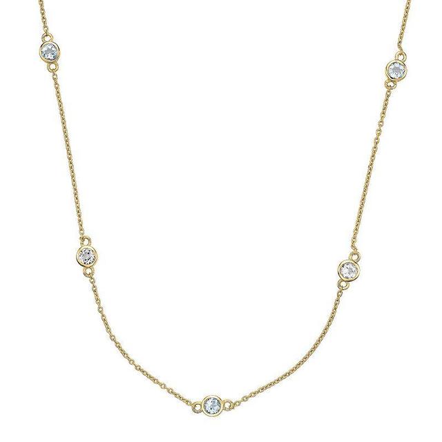 Gemminded 18k Gold Over Silver Blue Topaz & White Topaz Station Necklace, Womens Gold Tone Product Image